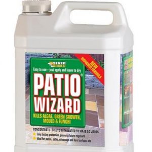 Patio Wizard is a new type of Mould and Algae treatment that kills and cleans all type of green growth without the need for any washing off, scrubbing or pressure washing. Totally safe and non-hazardous to children and pets, once dry Patio Wizard is made from biodegradable ingredients and does not include any bleach or acid contents.5ltr concentrate pack will cover approx. 300 square metres depending on level of soiling. Patio Wizard is ideal for removing green growth from surfaces prior to painting, staining, sealing or applying roof coatings