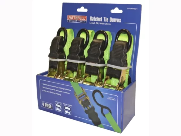Faithfull Ratchet Tie Downs 5m x 25mm (Pack of 4)