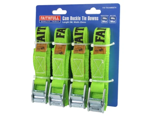 Faithfull Cam Buckle Tie Downs 5m x 25mm 4pcs